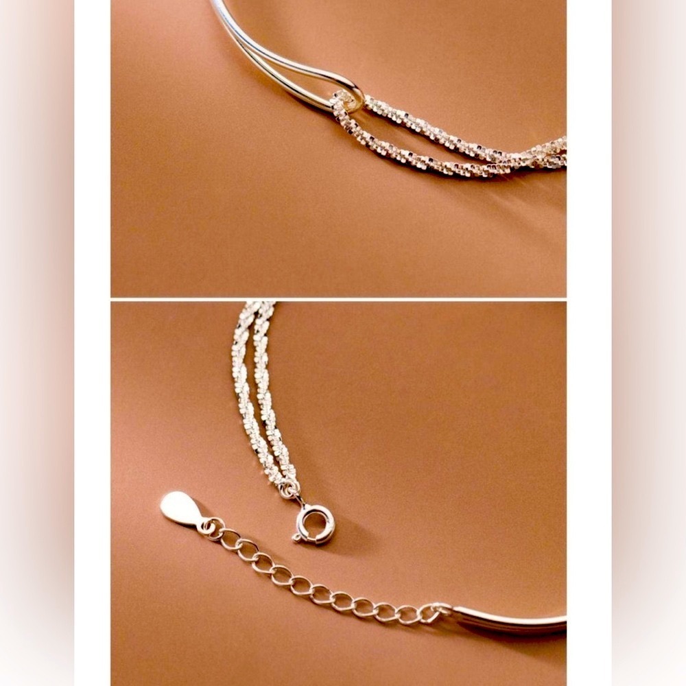 Licol Bracelet Italy .925 Silver Mixed Tubular + Chain Style - Picture 15 of 15